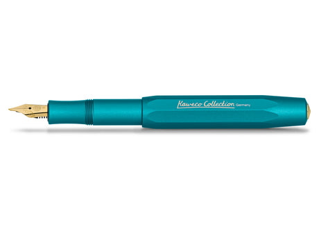 With the new Kaweco Collection variant, you embark on an exotic trip. The inspiration for this magnificent fountain pen has come from the rare blue iguana. Thus, the Kaweco icon shines in a fantastic blue-green anodisation. Especially the silk-matt finish of the surface and the distinctive haptic of the aluminium body create a graceful appearance. The gold-plated elements complete the design perfectly.

In 1911 something remarkable by the name of Kaweco Sport was created. The pocket-sized fountain pen only 