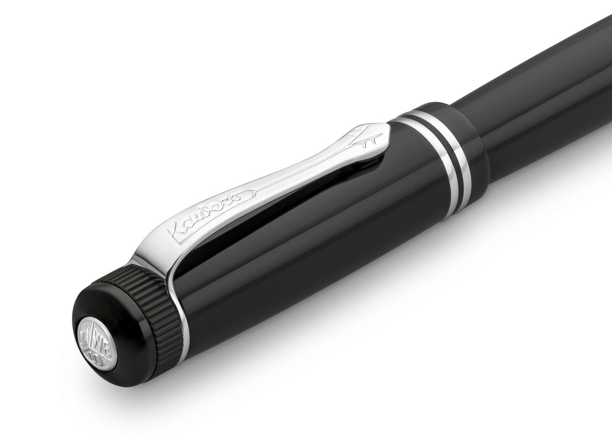 Luxurious roller ball in nostalgia design made of high-grade acrylic with elegant elements.

The decorative elements and proportions are based on those of the golden 1920s. This treasure of the German heyday of art, culture and science has been preserved in detail. The Gel Roller allows effortless writing and an exceptionally writing experience.

The roller ball consists of more than 15 individual parts. The pen lining is made of deep black acrylic (PMMA) and polished and assembled by hand.

The Kaweco DIA2