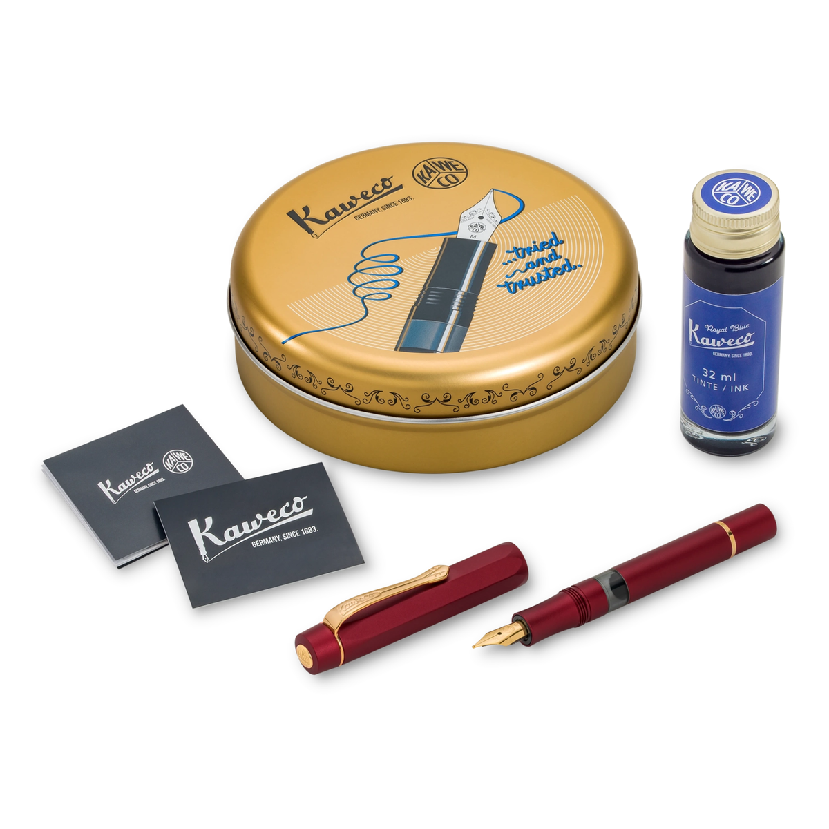 The Piston Sport AL series is getting even more colourful: Just in time for the holidays, our metallic piston fountain pen appears in a new, luxurious look. The red anodized surface of the robust aluminum housing is extremely durable and gives the pen a high-quality feel. It harmonises perfectly with the golden elements and gives the writing instrument a particularly elegant character. 