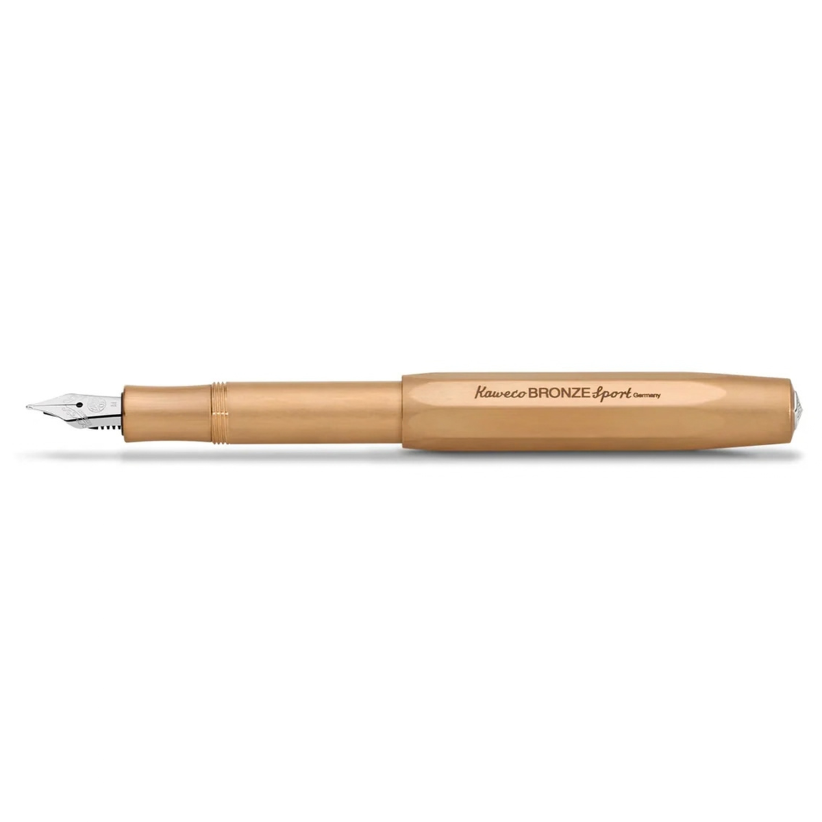 Kaweco Special Edition Bronze Sport Fountain Pen

Writing instruments of the series Kaweco Bronze Sport develop a natural and unique patina over time. It is a surface change that occurs due to user-related, chemical or corrosive influences. As a result of this each Kaweco Bronze Sport gradually becomes unique as it is used.

This pocket fountain pen is only 10.5 cm tall when closed and grows to a normal size of 13 cm with the cap tucked on.