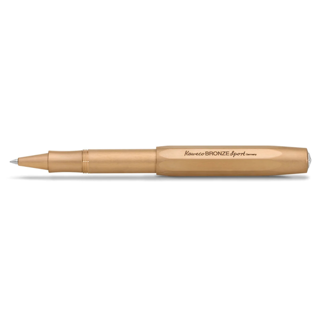 Kaweco Special Edition Bronze Sport Rollerball

Writing instruments of the series Kaweco Bronze Sport develop a natural and unique patina over time. It is a surface change that occurs due to user-related, chemical or corrosive influences. As a result of this each Kaweco Bronze Sport gradually becomes unique as it is used.

This pocket fountain pen is only 10.5 cm tall when closed and grows to a normal size of 13 cm with the cap tucked on.

The writing instrument already presses lightly onto the paper by its
