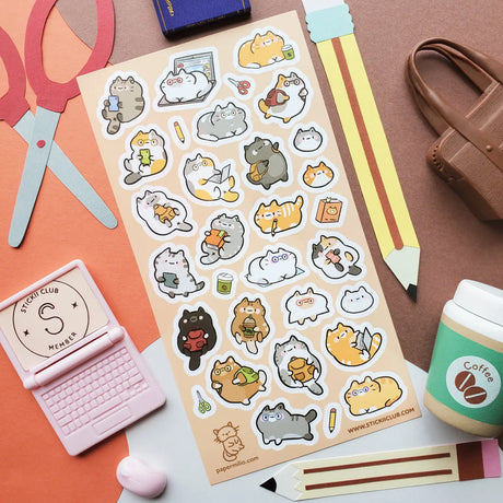 Study sessions are a little more fun with @papermilio’s fluffy friends around! Some are busy reading and studying, while others are packing up supplies, checking their screens, or simply taking a well-deserved breather. This sheet proves that hitting the books is always better with a feline friend nearby.

Art by: @papermilio


One sticker sheet is included.
Top Coating: None
Adhesive Layer: Paper
Backing Layer: Clear PET
Size: 6.69"x3.54"
Weight-0.03oz