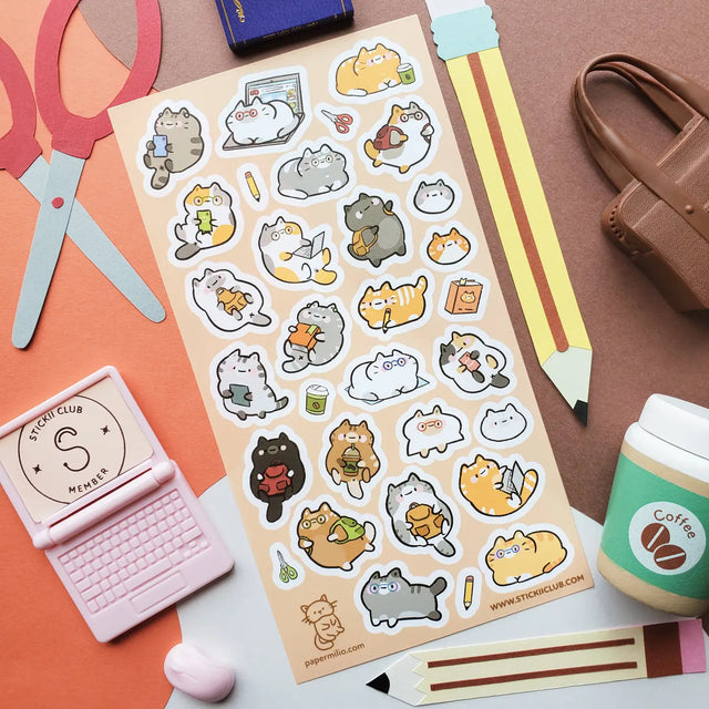Study sessions are a little more fun with @papermilio’s fluffy friends around! Some are busy reading and studying, while others are packing up supplies, checking their screens, or simply taking a well-deserved breather. This sheet proves that hitting the books is always better with a feline friend nearby.

Art by: @papermilio


One sticker sheet is included.
Top Coating: None
Adhesive Layer: Paper
Backing Layer: Clear PET
Size: 6.69"x3.54"
Weight-0.03oz