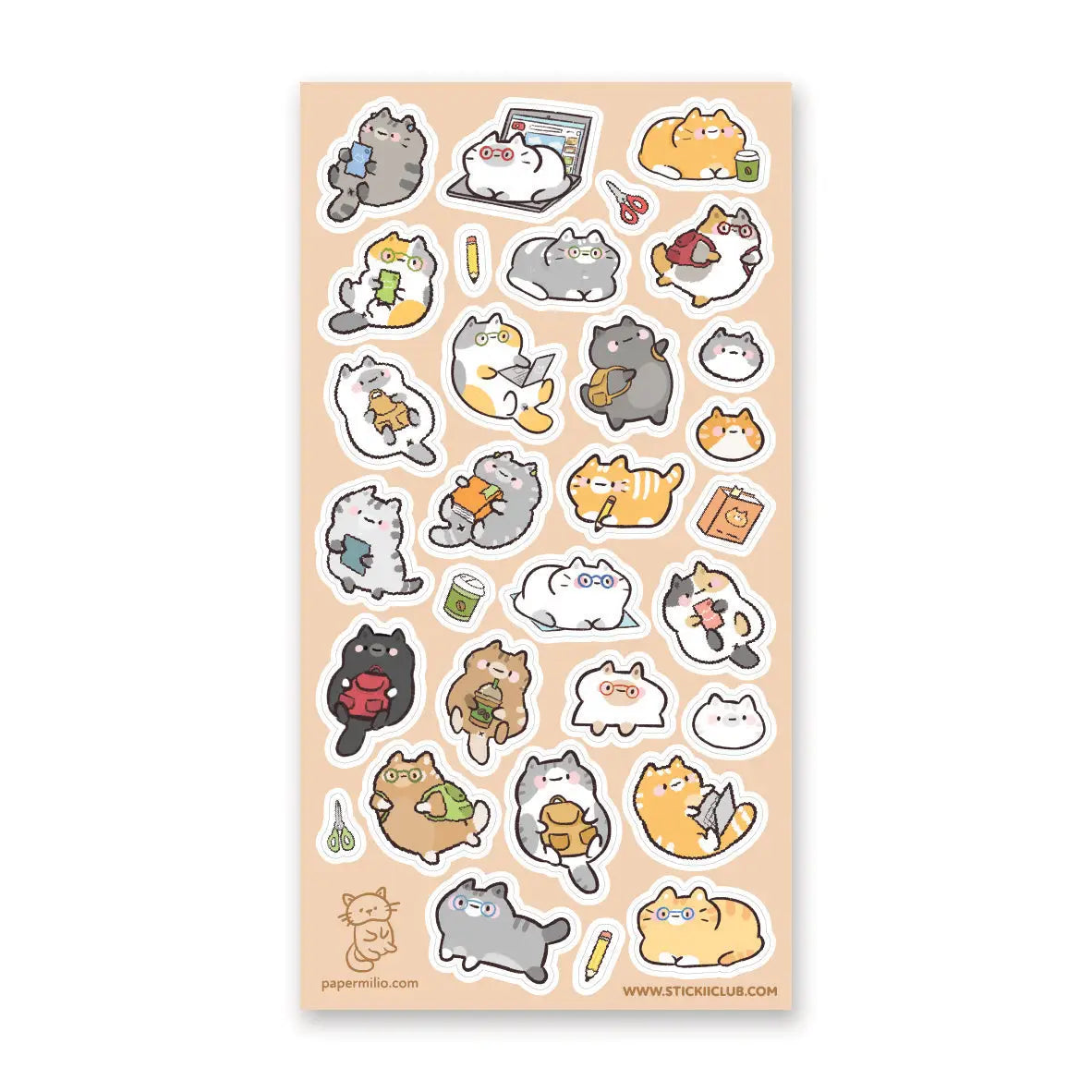 Study sessions are a little more fun with @papermilio’s fluffy friends around! Some are busy reading and studying, while others are packing up supplies, checking their screens, or simply taking a well-deserved breather. This sheet proves that hitting the books is always better with a feline friend nearby.

Art by: @papermilio


One sticker sheet is included.
Top Coating: None
Adhesive Layer: Paper
Backing Layer: Clear PET
Size: 6.69"x3.54"
Weight-0.03oz