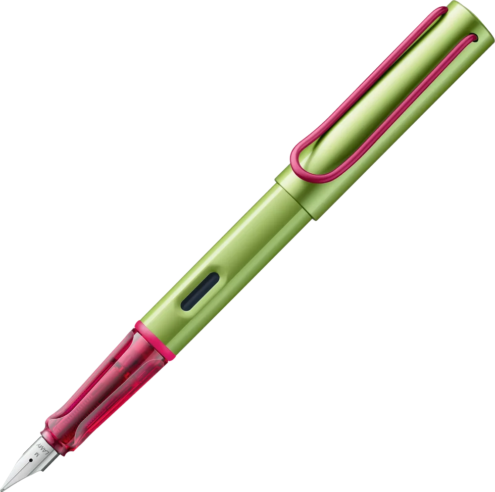 LAMY Special Edition AL-Star Fountain Pen - Disco

Light, lighter, LAMY AL-star: the writing classic made of resistant aluminium masters all challenges of everyday life in style. The transparent grip lies comfortably in the hand and, with an unobstructed view of the ink duct, turns the functional into a visual highlight. The series is ever inspiring with new special editions in current trendy colours and is thus an inspiring must-have in any pencil case.

Lightweight fountain pen with polished steel nib and