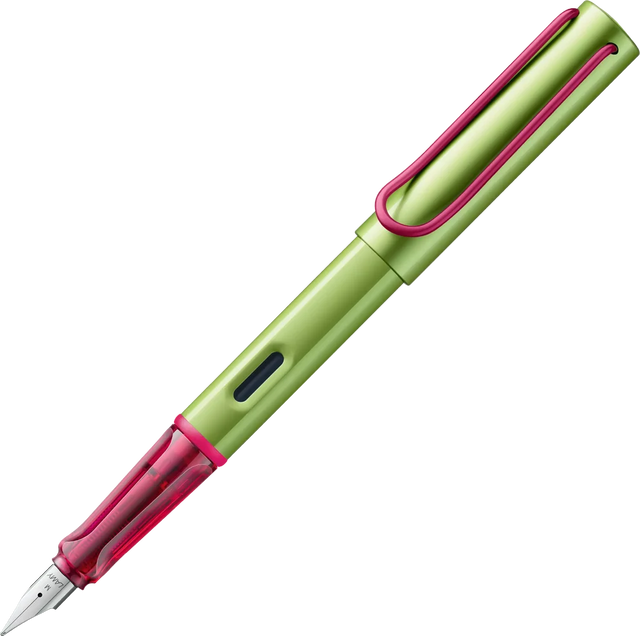 LAMY Special Edition AL-Star Fountain Pen - Disco

Light, lighter, LAMY AL-star: the writing classic made of resistant aluminium masters all challenges of everyday life in style. The transparent grip lies comfortably in the hand and, with an unobstructed view of the ink duct, turns the functional into a visual highlight. The series is ever inspiring with new special editions in current trendy colours and is thus an inspiring must-have in any pencil case.

Lightweight fountain pen with polished steel nib and