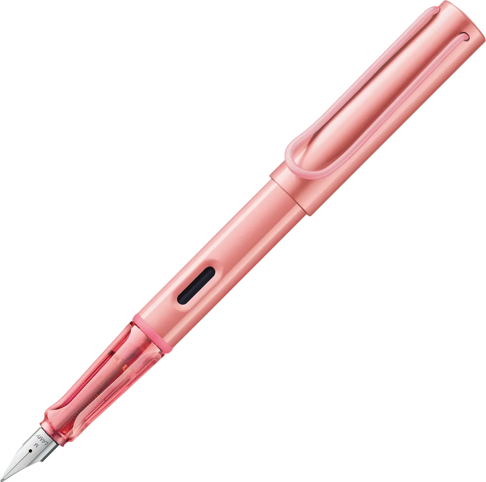 LAMY Special Edition AL-Star Fountain Pen - Flamingo

Light, lighter, LAMY AL-star: the writing classic made of resistant aluminium masters all challenges of everyday life in style. The transparent grip lies comfortably in the hand and, with an unobstructed view of the ink duct, turns the functional into a visual highlight. The series is ever inspiring with new special editions in current trendy colours and is thus an inspiring must-have in any pencil case.

Lightweight fountain pen with polished steel nib 
