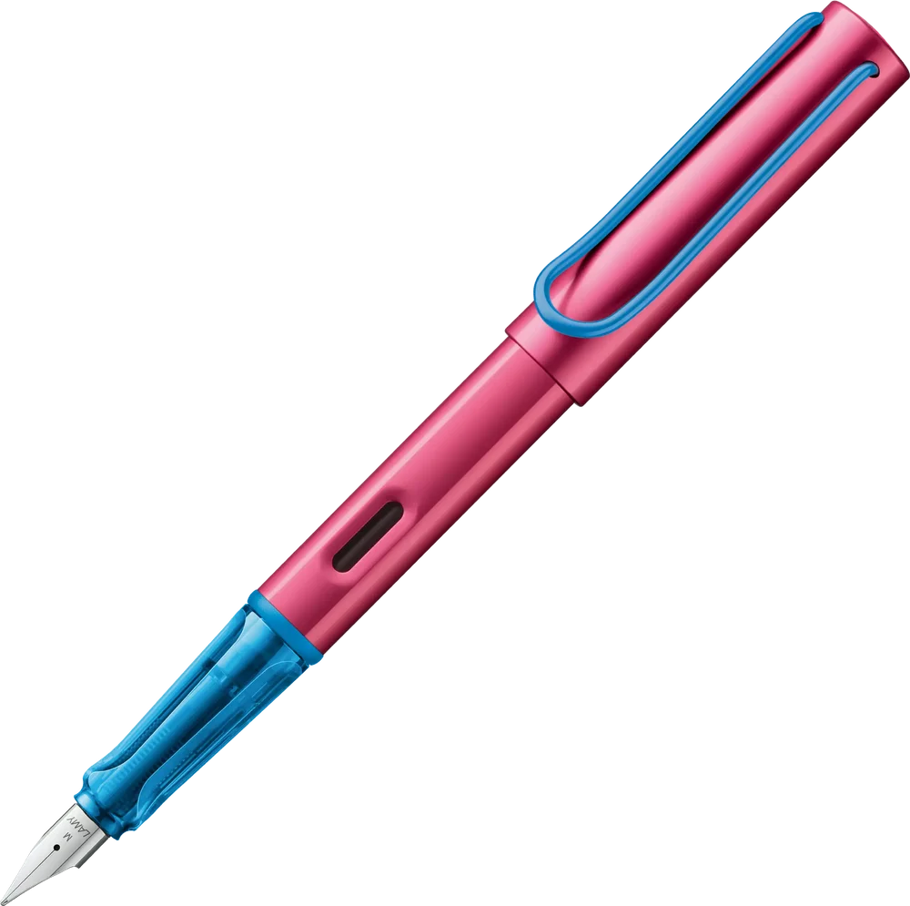 LAMY Special Edition AL-Star Fountain Pen - Rollerskate

Light, lighter, LAMY AL-star: the writing classic made of resistant aluminium masters all challenges of everyday life in style. The transparent grip lies comfortably in the hand and, with an unobstructed view of the ink duct, turns the functional into a visual highlight. The series is ever inspiring with new special editions in current trendy colours and is thus an inspiring must-have in any pencil case.

Lightweight fountain pen with polished steel n