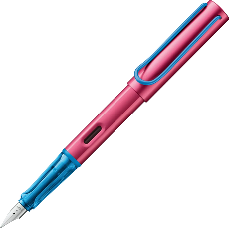 LAMY Special Edition AL-Star Fountain Pen - Rollerskate

Light, lighter, LAMY AL-star: the writing classic made of resistant aluminium masters all challenges of everyday life in style. The transparent grip lies comfortably in the hand and, with an unobstructed view of the ink duct, turns the functional into a visual highlight. The series is ever inspiring with new special editions in current trendy colours and is thus an inspiring must-have in any pencil case.

Lightweight fountain pen with polished steel n