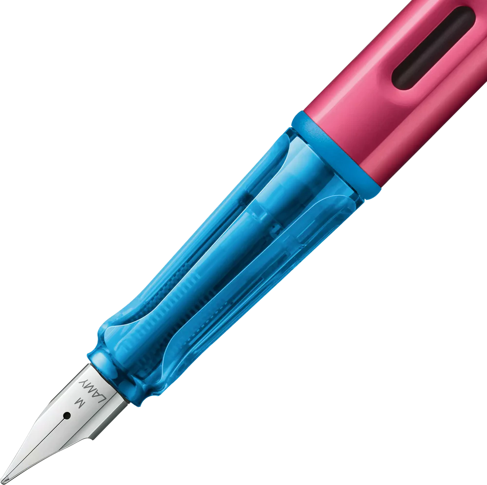 LAMY Special Edition AL-Star Fountain Pen - Rollerskate

Light, lighter, LAMY AL-star: the writing classic made of resistant aluminium masters all challenges of everyday life in style. The transparent grip lies comfortably in the hand and, with an unobstructed view of the ink duct, turns the functional into a visual highlight. The series is ever inspiring with new special editions in current trendy colours and is thus an inspiring must-have in any pencil case.

Lightweight fountain pen with polished steel n