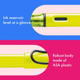 LAMY Special Edition Safari Fountain Pen - Neon Yellow

Fountain pen, icon, global success: the LAMY safari has been a beloved classic since its introduction in the 1980s and enjoys a cult status untypical for a writing instrument. Countless colours and ever-changing special editions make hearts beat faster - whether for the pencil case or the carefully curated fountain pen collection.

The LAMY safari is more than the sum of its details: it is aesthetic, robust and individual. The distinctive, self-sprung 