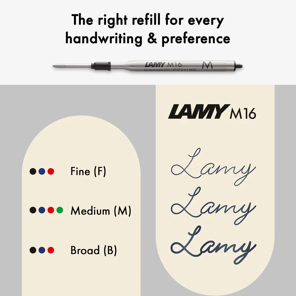 The LAMY xevo is the entry-level model into the world of LAMY design: the balanced body impresses with an imperceptible transition of the triangular shape of the grip into a circle. The finishing touch is a spring-loaded metal clip on a concave shape.

The smooth twist mechanism and the soft writing feel of the LAMY M 16 large-capacity refill are two further reasons why the LAMY xevo is high on the popularity scale of demanding frequent writers: the interplay of outstanding design and technical perfection r