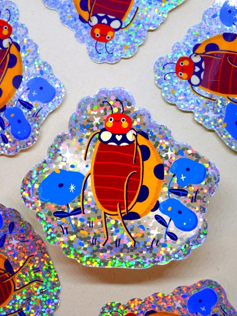 Pegatina de vinilo con brillantina de mariquita 