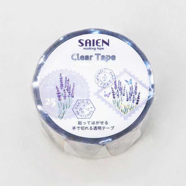 Cinta adhesiva transparente con la historia del sello de lavanda 