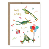 Leaping Frogs Birthday Card

Inside verse: Jump for joy, it's your birthday!

• Gold foil details
• Illustrated by Louise Mulgrew
• Size: A6, 4.5" x 6.25"
• Paired with a Kraft envelope
• Printed in the USA on beautiful FSC-certified 10% post-consumer waste recycled paper.

About The Artist: Working with gouache and watercolor, Louise designs in her tiny studio in Brighton, England, inspired by her love of all animals, and passion for the natural world. Louise was named 2023 Artist of the Year by the USA Gr