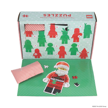 A new LEGO® advent calendar just for puzzle lovers! Open and build twelve LEGO minifigure-shaped puzzles as you count down to Christmas Day.

This unique puzzle advent calendar delivers twelve days of puzzle-building fun! Beneath the cover flap are twelve perforated windows, each containing a mini jigsaw puzzle. This festive puzzle set features beloved Christmas LEGO minifigure designs, including Santa and Mrs. Claus, Gingerbread Man, Frosty, and more! 