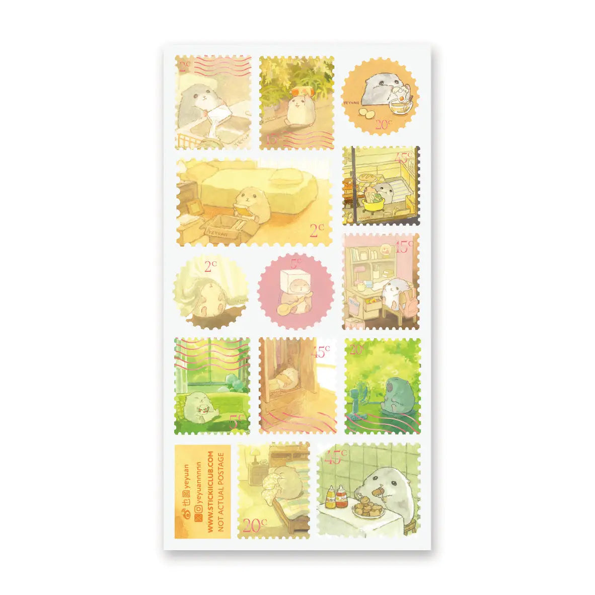 🐹☀️ Special delivery from @yeyuannnnn: a sticker stamp set featuring the sweetest little hamsters hard at work and hard at rest! These cozy cuties wash dishes, organize their desks, cook dinner, snack in the sunshine, and take the most well-earned naps after a busy day of very important hamster business.

Art by: @yeyuannnnn