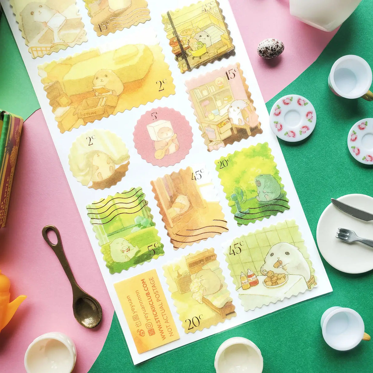 🐹☀️ Special delivery from @yeyuannnnn: a sticker stamp set featuring the sweetest little hamsters hard at work and hard at rest! These cozy cuties wash dishes, organize their desks, cook dinner, snack in the sunshine, and take the most well-earned naps after a busy day of very important hamster business.

Art by: @yeyuannnnn