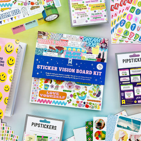 Manifest your dream life one adorable sticker at a time! This colorful kit from is packed with tons of cute, fun stickers that'll help you turn your vision into reality. Whether you're dreaming of epic adventures, your dream job, or simply taking time to slow down and grow, this kit has everything you need to make it all stick!