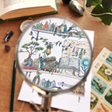 Postcard featuring my original watercolor and ink illustration of the oddities and books tucked away in the shelves of an intrepid adventurer, including a tiny dragon and a rather talkative raven.

• Printed on high quality card stock
• Each postcard measures 4.25 x 5.5" (A2)
