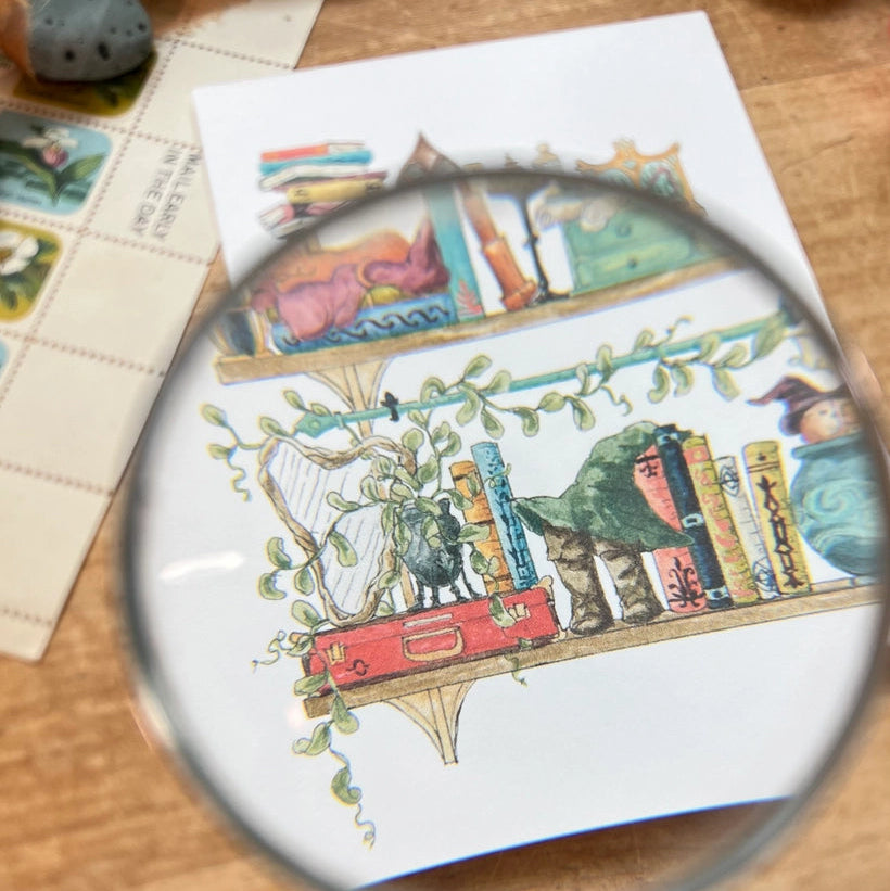 Postcard featuring my original watercolor and ink illustration of the oddities, books, tools, and trinkets tucked away in the shelves of a sea witch, including a sea otter relaxing in a cauldron with a good book.

• Printed on high quality card stock
• Each postcard measures 4.25 x 5.5" (A2)