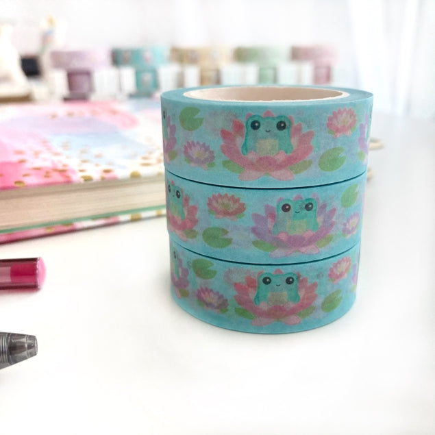 Cinta washi con forma de rana y flor de loto