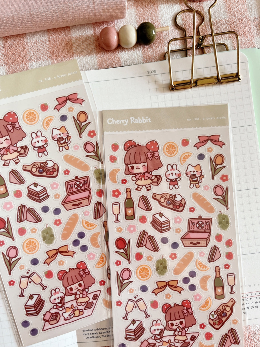 Cherry Rabbit Lovely Picnic Sticker Sheet