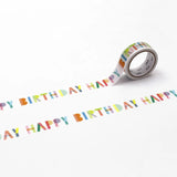 MT ex Washi Tape - Happy Birthday

mt is the original washi masking tape, made in Japan by Kamoi Kakoshi. mt is colourful tape which is easy to tear by hand and reposition on nearly any surface. Write on it, layer it, and use it on paper, gifts, objects or the wall (mt won't damage paint - why not make a tape collage?) mt washi masking tape is now sold throughout the world in hundreds of colours and patterns.

Enjoy mt as a part of your daily life, adding a little colour everywhere.

All tapes are 15mm x 7m