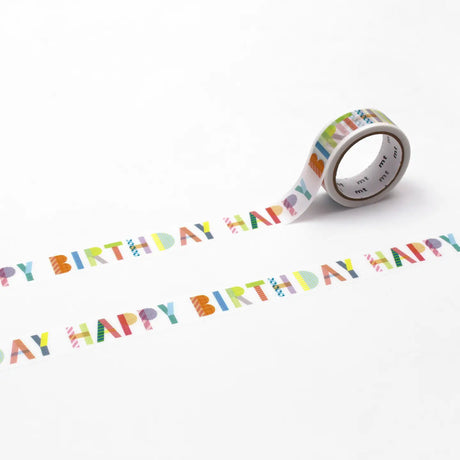 MT ex Washi Tape - Happy Birthday

mt is the original washi masking tape, made in Japan by Kamoi Kakoshi. mt is colourful tape which is easy to tear by hand and reposition on nearly any surface. Write on it, layer it, and use it on paper, gifts, objects or the wall (mt won't damage paint - why not make a tape collage?) mt washi masking tape is now sold throughout the world in hundreds of colours and patterns.

Enjoy mt as a part of your daily life, adding a little colour everywhere.

All tapes are 15mm x 7m
