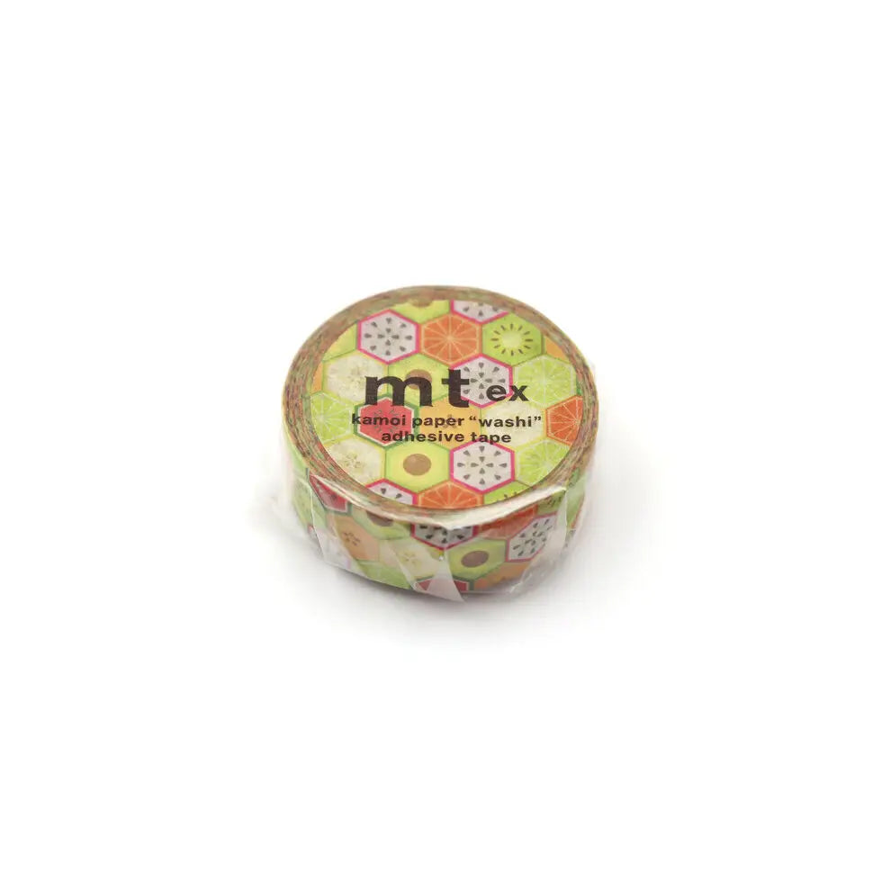 MT ex Washi Tape - Hexagon Fruits

mt is the original washi masking tape, made in Japan by Kamoi Kakoshi. mt is colourful tape which is easy to tear by hand and reposition on nearly any surface. Write on it, layer it, and use it on paper, gifts, objects or the wall (mt won't damage paint - why not make a tape collage?) mt washi masking tape is now sold throughout the world in hundreds of colours and patterns.

Enjoy mt as a part of your daily life, adding a little colour everywhere.

All tapes are 15mm x 7m