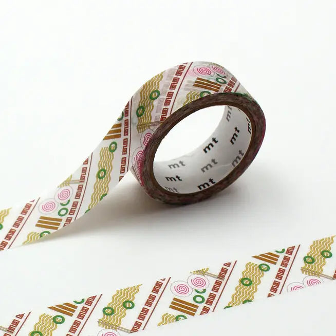 MT ex Washi Tape - Ramen

mt is the original washi masking tape, made in Japan by Kamoi Kakoshi. mt is colourful tape which is easy to tear by hand and reposition on nearly any surface. Write on it, layer it, and use it on paper, gifts, objects or the wall (mt won't damage paint - why not make a tape collage?) mt washi masking tape is now sold throughout the world in hundreds of colours and patterns.

Enjoy mt as a part of your daily life, adding a little colour everywhere.

All tapes are 15mm x 7m (0.6"X23