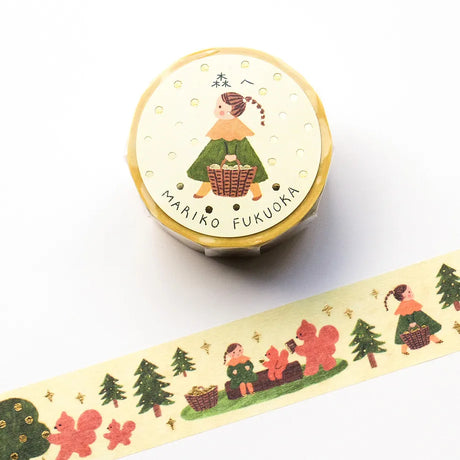 Illustrator Mariko Fukuoka's cute foil-embossed masking tape.
In the forest, a woman and squirrel, are gathering nuts and having a tea party. The sparkling gold foil stamping adds a design accent. Cut short to use as stickers, or as a pop point in wrapping or decoration.


✨ Product Features

Gold foil stamping for a subtle, elegant shine
Perfect for decorating planners, journals, cards, gifts, and scrapbooks
High‑quality Cozyca Products washi tape
Size: 20 mm × 5 m