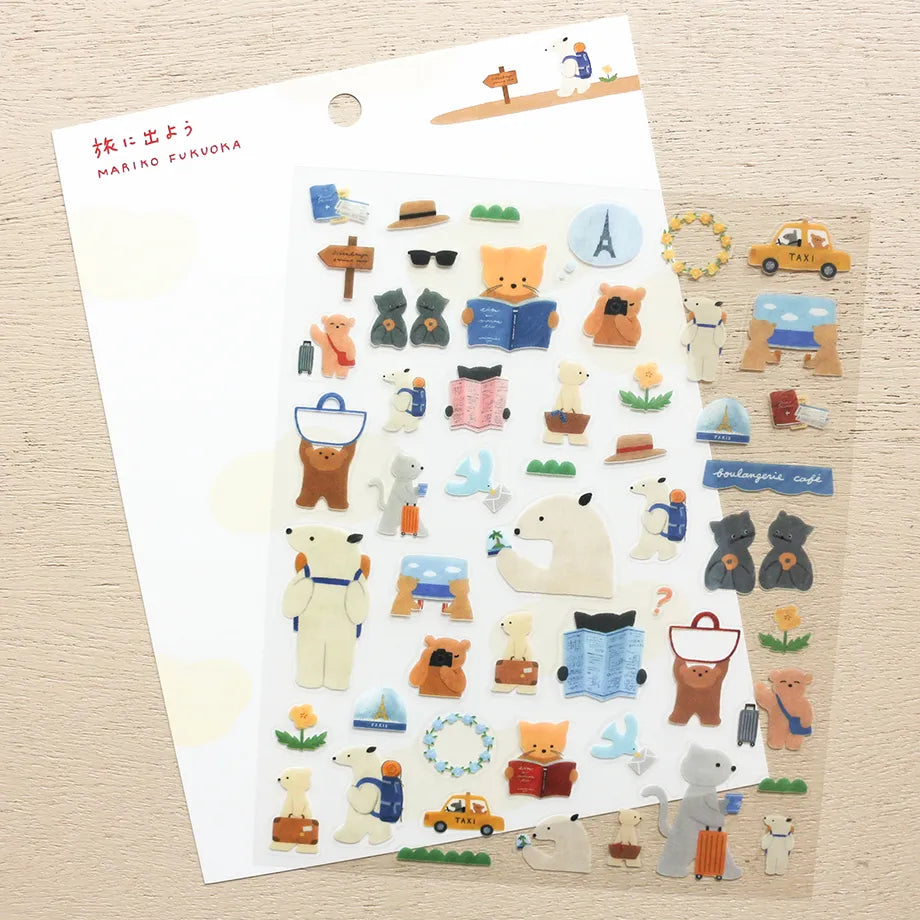 Stickers of illustrator Mariko Fukuoka. The dogs and cats traveling to various places are adorable. You can also do thorough research by looking at maps and guides.
Of course, it's great for decorating planners and small items, but making and sticking travel bookmarks is also wonderful. Please enjoy posting them everywhere!


Printed on PET material, the stickers have a smooth, durable finish that’s easy to peel and place - great for both everyday use and special projects.

✨ Product Details

Smooth, durabl