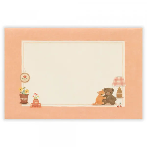 Relaxing Animals Day - A mini-letter depicting the days of each animal living in
a relaxed manner.
I drew a kitten relaxing in a warm room lined with teddy bears and pots.
It is a size that can hold a photo (DSC format, L format) and can be mailed at a standard price.

Length 98× Width 148mm
8 pieces of stationery, 4 envelopes