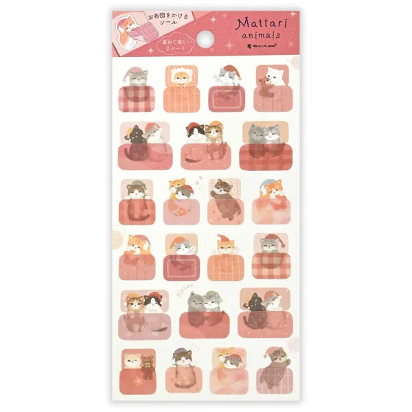 This sticker contains two patterns: a cute cat sticker and a futon sticker.
The futon sticker is made of material that can be attached and peeled off, so you can enjoy layering it on the kitten. It is recommended for decorating notebooks.

2 Sheets included
Length 165× width 90mm
Sticker with cats: Japanese paper masking sticker
&nbsp;Sticker with futon: High-quality paper sticker&nbsp;