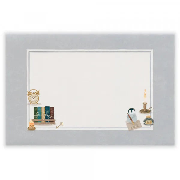 Relaxing Animals Day - A mini-letter depicting the days of each animal living in
a relaxed manner.
I drew a penguin enjoying reading in the study with candles and lights.
It is a size that can hold a photo (DSC format, L format) and can be mailed at a standard price.

Length 98× Width 148mm
8 pieces of stationery, 4 envelopes