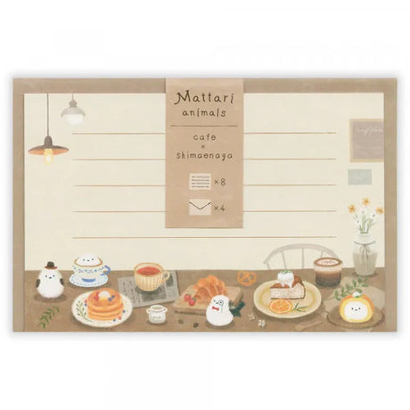 Relaxing Animals Day - A mini-letter depicting the days of each animal living in
a relaxed manner.
This is a design for shimaenaga to relax in a café.
It is a size that can hold a photo (DSC format, L format) and can be mailed at a standard price.

Length 98× Width 148mm
8 pieces of stationery, 4 envelopes
4 horizontal lines