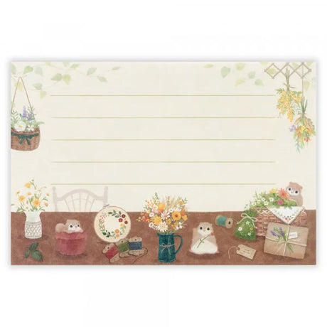 Relaxing Animals Day - A mini-letter depicting the days of each animal living in
a relaxed manner.
I drew various flowers and flying squirrels such as bouquets, swags, vases, and vases.
It is a size that can hold a photo (DSC format, L format) and can be mailed at a standard price.

Length 98× Width 148mm
8 pieces of stationery, 4 envelopes
