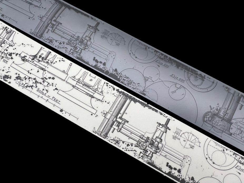 Cinta washi transparente con planos mecánicos