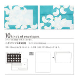 A letter set featuring 10 types of standard-sized envelopes filled with 'rough' textures. This letter set contains envelopes designed to evoke the wrappers and packages of cute shops you encounter while traveling. Each of 10 types of standard (postcard-sized) horizontal envelopes that can be sent as standard mail is included.