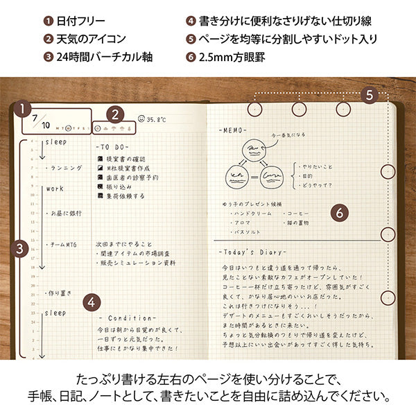 While maintaining the uniqueness of "hibino", such as the format of "2 pages a day" and the thickness of a dictionary, this free diary format maintains the ease of writing as much as you want when you want without being bound by a date. This day free Hibino consists only of&nbsp;"two pages a day" free daily pages, you can use as a notebook or diary.&nbsp;