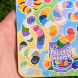❤ Fruity Worms Sparkly Pride Sticker Sheet ❤

♡ These worms are perfect for decorating your sketchbook cover, laptop, phone case, skateboard, and more!