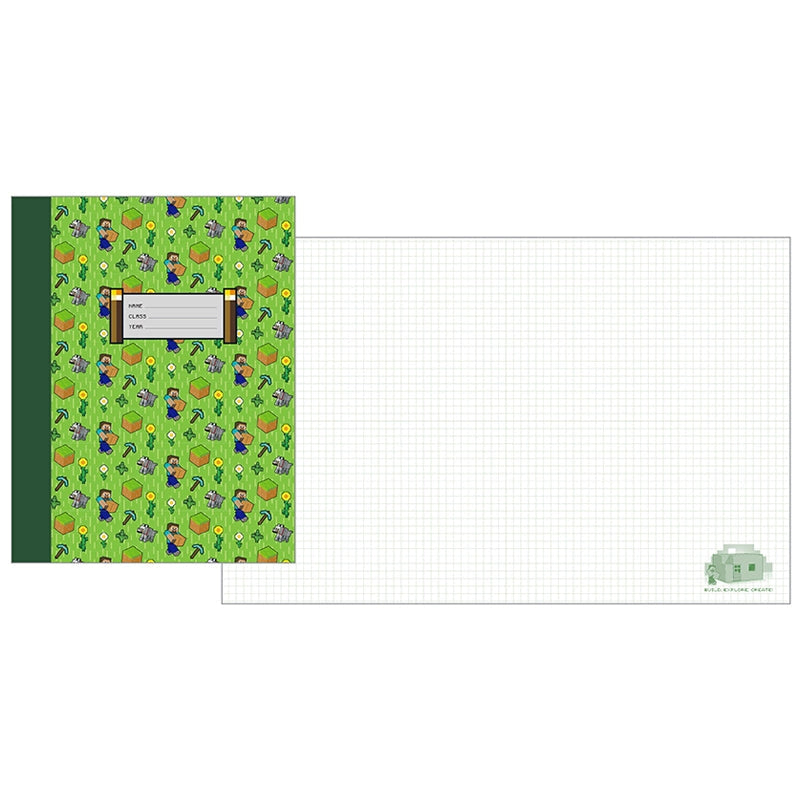 Build, create, and explore with this Minecraft composition notebook set designed to capture all of your class notes.

LINED AND GRAPH NOTEBOOKS: This set contains one lined notebook and one graph notebook, each with 100 pages of archival paper. Use the lined notebook for writing and note taking, and use the graph notebook for drawing graphs, solving math problems, drawing your builds, and more.

PERFECT FOR STUDENTS: With a standard size of 7.5 by 9.75 inch size, these composition notebooks are perfect to t