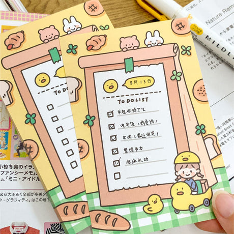 Molinta - Duck Bread A7 Memo Pad

Enjoy 50 sheets of this duck and bread inspired memo pad to record all your tasks and add to your journaling experience!

Specifications: 80mmx120mm
Material: 100g white kraft paper
Number of pages: 50