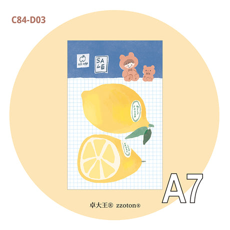 Molinta - Fresh Lemon A7 Memo Pad

Enjoy 20 sheets of this lemon inspired memo pad to your writing experience!

Specifications: 80mmx120mm
Material: 120g white kraft paper
Number of pages: 20