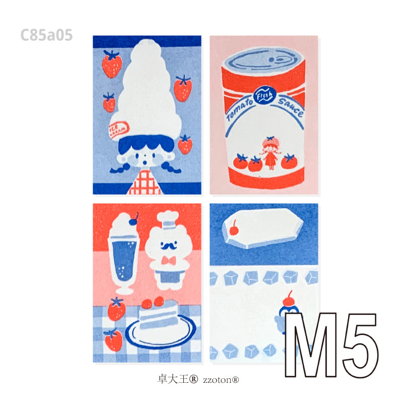 Molinta - Red and Blue M5 Memo Pad

This includes 4 different designs that were created through a risograph printing process to achieve a nostalgic feel. The colors vary in depth, and the images on each sheet will have slight color registration deviations which is the unique feature of RISO printing.

Specifications: 65mm x 105mm
Material: 100g cotton paper

Number of pages: 16