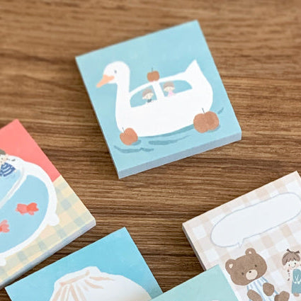 Molinta - Swan Boat Sticky Notes

Take notes or decorate your planner with this cute sticky note set! Perfect for jotting quick reminders, marking pages, or decorating your journal, this petite sticky note pad brings adorable vibes to your everyday stationery routine.

With 14 different designs to choose from, you can pick your favorites or collect the whole set.

50mm x 50mm (Approx 2in x 2in)
120g white kraft paper
50 pages

Includes 1 pattern
