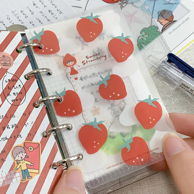 Molinta - Sweet Strawberry M5 Loose Leaf Storage Folder

Store all your little vinyl stickers, sticker flakes, memo sheets, and scraps used for journaling in this folder and retrieve it whenever you need conveniently in your binder!

Specifications: 67mmx110mm
Material: Cast PP