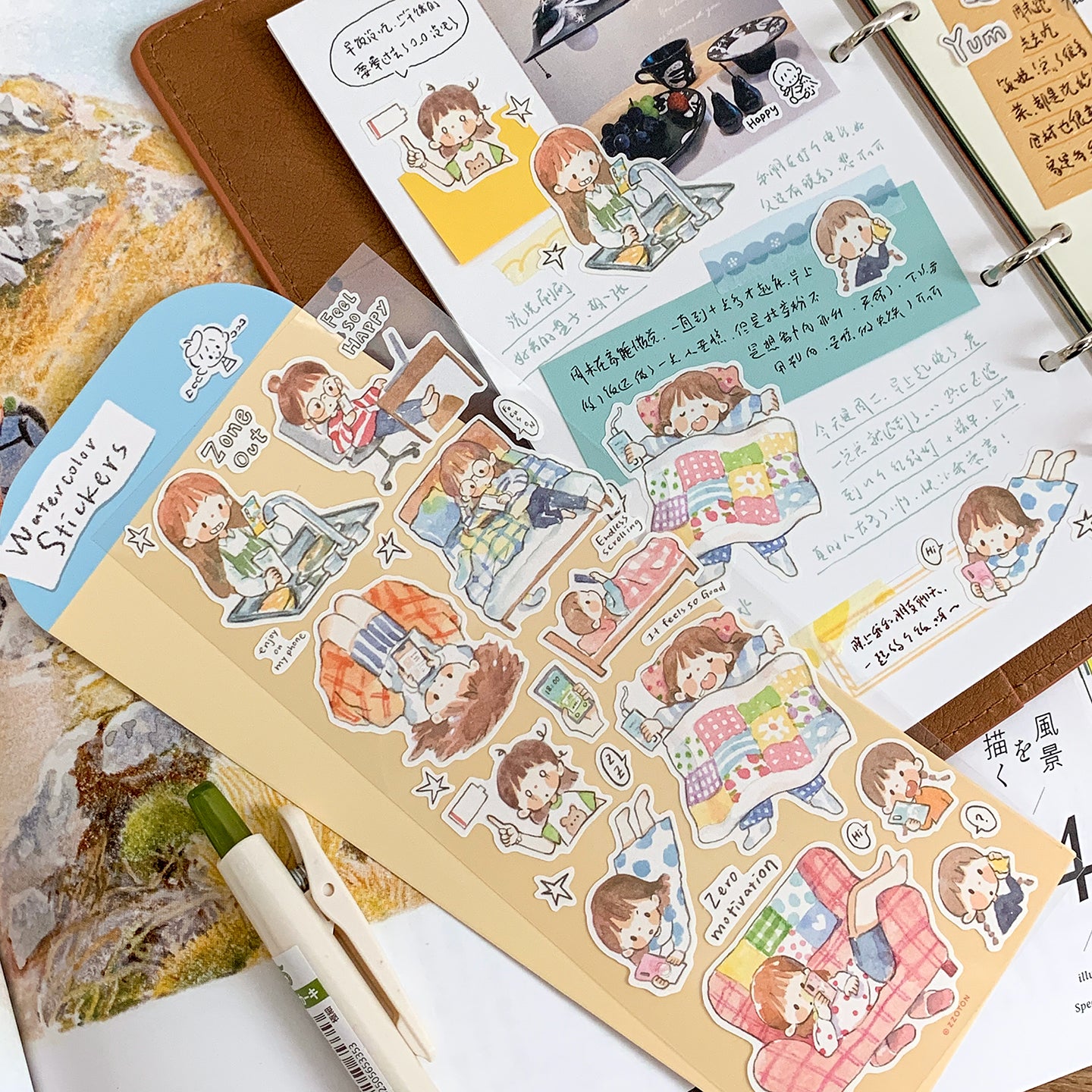 Featuring an adorable collection of relatable watercolor illustrations, this sticker sheet adds a personal, whimsical touch to planners, cards, photo albums, and creative projects. Each design is printed on durable writing paper with vibrant colors for easy decoration!