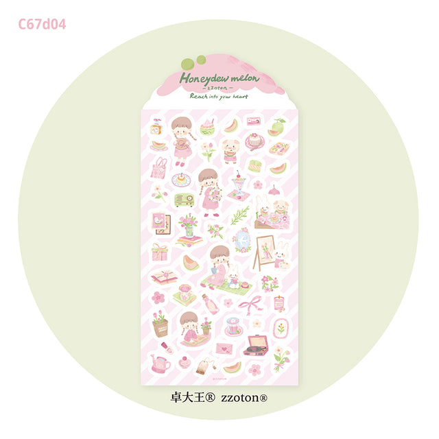 Featuring an adorable collection of melon themed illustrations, this sticker sheet adds a sweet, whimsical touch to planners, cards, photo albums, and creative projects. Each design is printed on durable paper with vibrant colors for easy decoration!